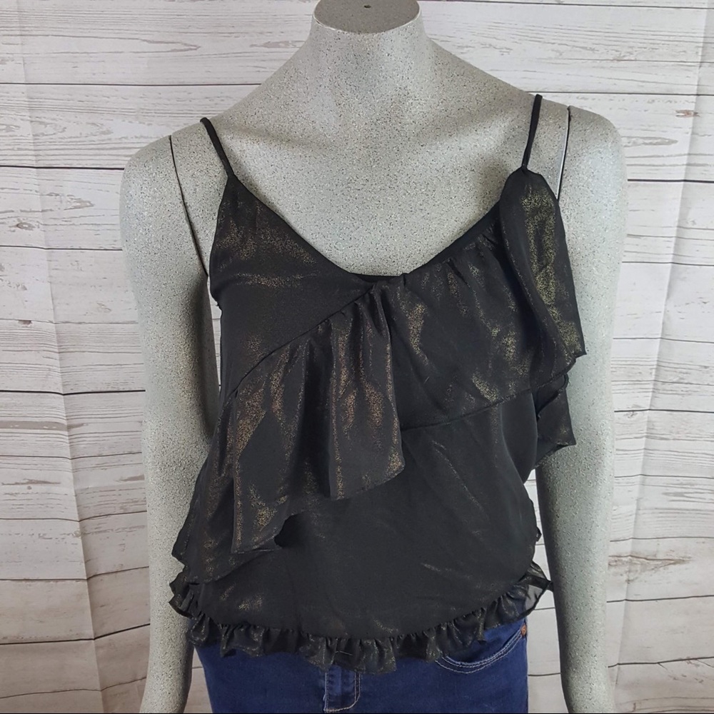 RO&DE Black Metallic Gold Ruffled Cami Small